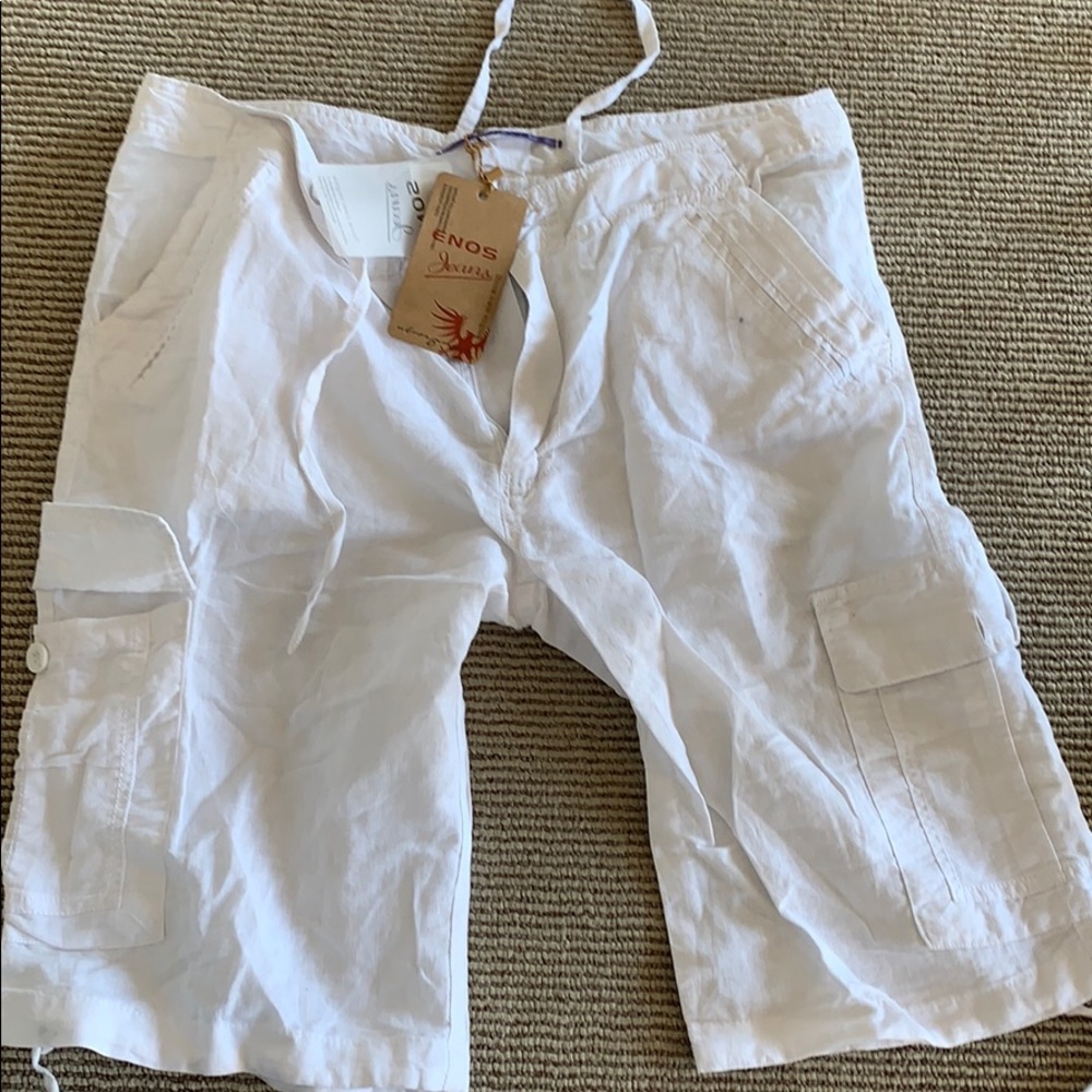 White linen shorts